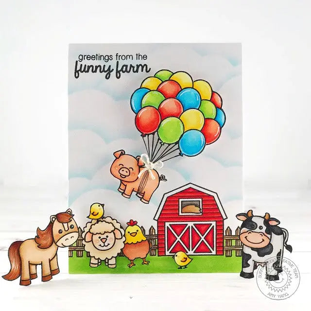 Sunny Studio Stamps Barnyard Buddies Farm Animals Flying Pig Birthday Card
