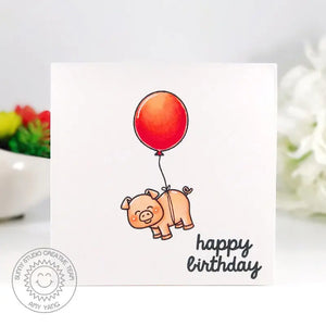 Sunny Studio Stamps Barnyard Buddies Floating Birthday Pig with Balloon Card