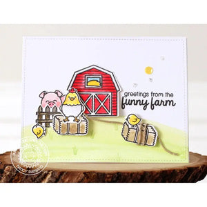 Sunny Studio Stamps Barnyard Buddies Pig & Chicken with Red Barn Card