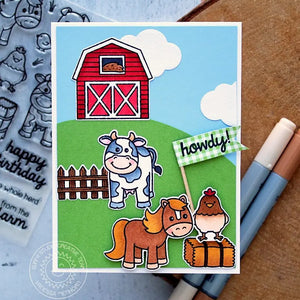 Sunny Studio Stamps Barnyard Buddies Horse & Cow Farm Scene Card