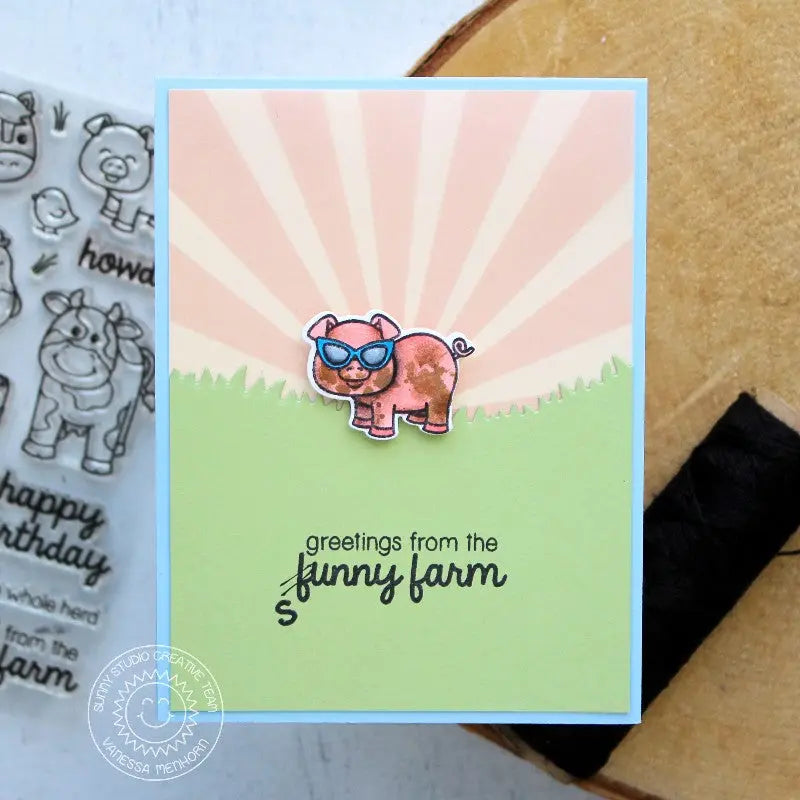 Sunny Studio Stamps Barnyard Buddies Hello From the Sunny Farm Pig Card