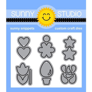 Sunny Studio Stamps Basic Mini Shape 3 Metal Cutting Dies including hearts, stars, flower, tulip, light bulb & splash drip