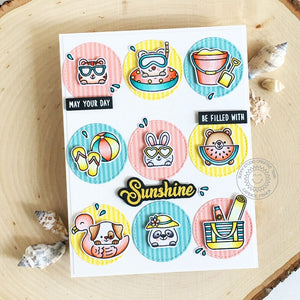 Sunny Studio May Your Day Be Filled With Sunshine Pastel Striped Circle Grid Summer Card using Beach Babies 4x6 Clear Stamps