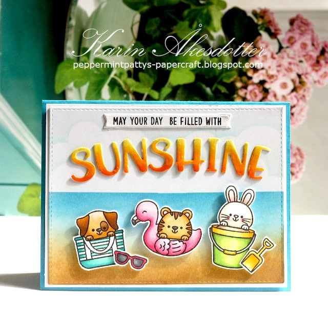 Sunny Studio Stamps May Your Days Be Filled With Sunshine Critters Playing on Beach Card using Chloe Alphabet Cutting Dies
