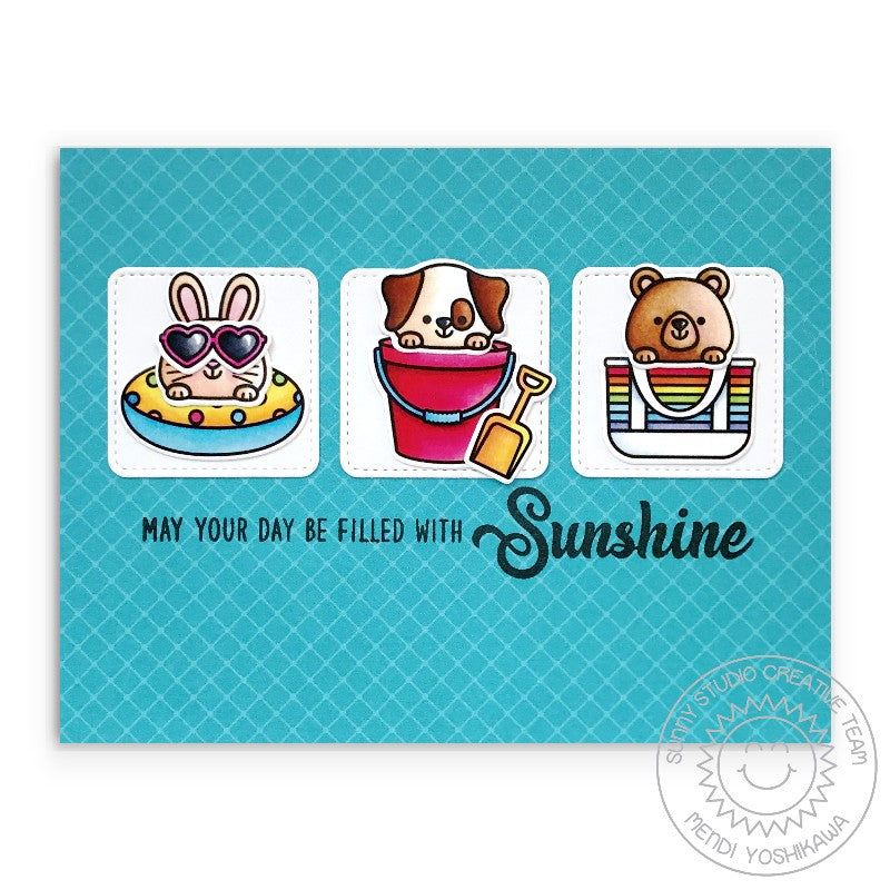 Sunny Studio May Your Day Be Filled With Sunshine Bunny Rabbit, Puppy Dog & Bear Summer Card using Beach Buddies Clear Stamp