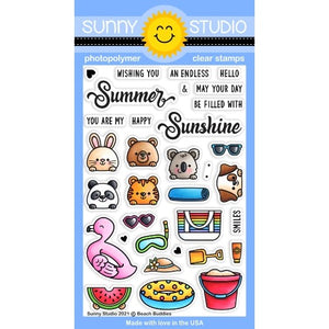 Sunny Studio Stamps Beach Buddies 4x6 Clear Photopolymer Rabbit, Bear, Tiger, Koala & Puppy Dog Summer Stamps SSCL-296
