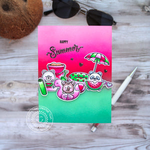 Sunny Studio Happy Summer Watermelon Themed Critters on the Beach Summer Card (using Beach Buddies Clear Stamps)