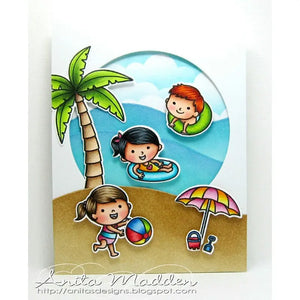 Sunny Studio Stamps Beach Babies Waves Window Summer Card by Anita Madden