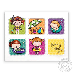 Sunny Studio Stamps Colorful Beach Babies Card using Window Trio Square Dies