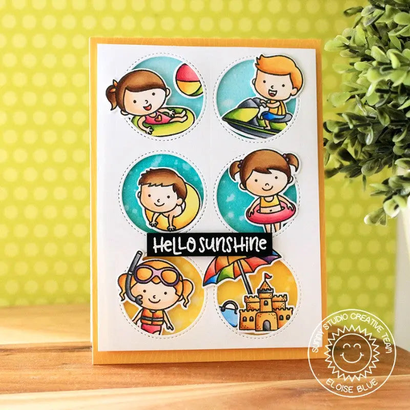 Sunny Studio Stamps Beach Babies Summer Grid Style Card by Eloise Blue