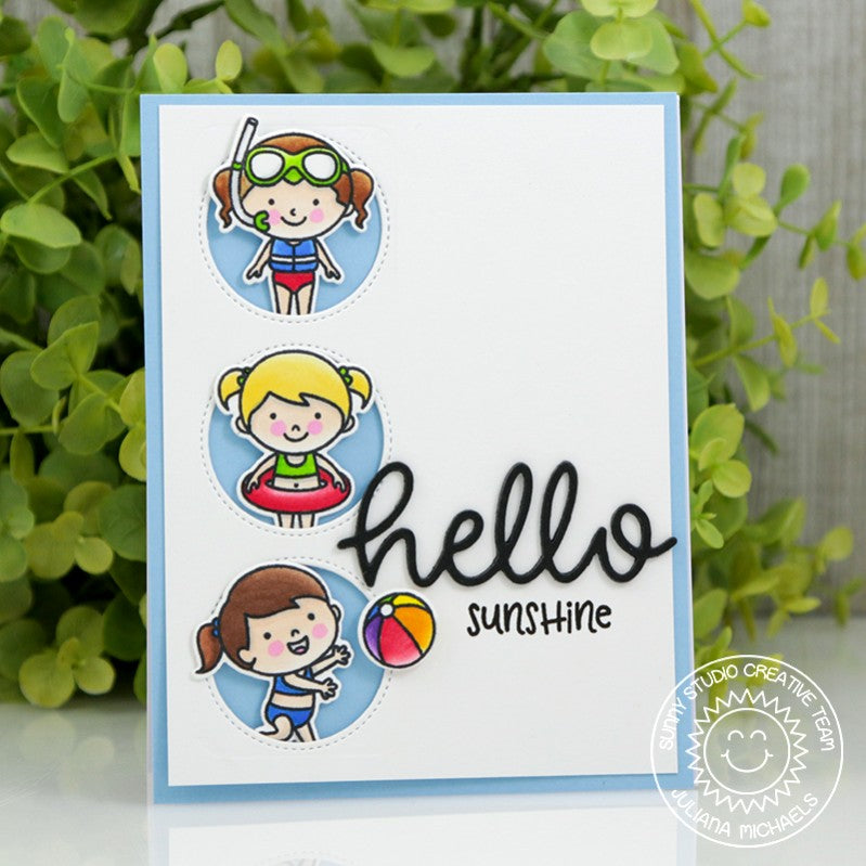 Sunny Studio Stamps Beach Babies Summer Card by Juliana Michaels (using Window Trio Circle Dies)