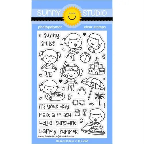 Sunny Studio Stamps Beach Babies 4x6 Clear Photopolymer Stamp Set