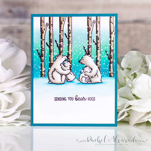 Sunny Studio Sending Bear Hugs Polar Bears with Snowing Birch Trees Holiday Christmas Card (using Bear Hugs 4x6 Clear Stamps)