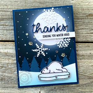 Sunny Studio Sending You Winter Hugs Sleeping Polar Bear with Moon Thank You Card (using Bear Hugs 4x6 Clear Stamps)