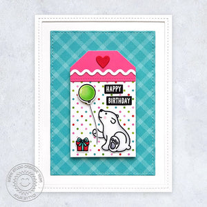Sunny Studio Stamps Polar Bear with Balloon Gift Tag Birthday Card (using Icing Border Metal Cutting Dies)