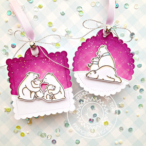 Sunny Studio Hot Pink & White Polar Bears Winter Holiday Christmas Scalloped Gift Tags (using Bear Hugs 4x6 Clear Stamps)