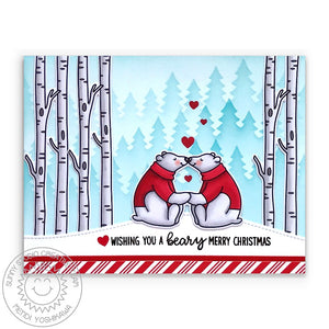 Sunny Studio Stamps Wishing You A Berry Merry Christmas Kissing Bears Winter Holiday Card (using Forest Trees 6" Stencils)