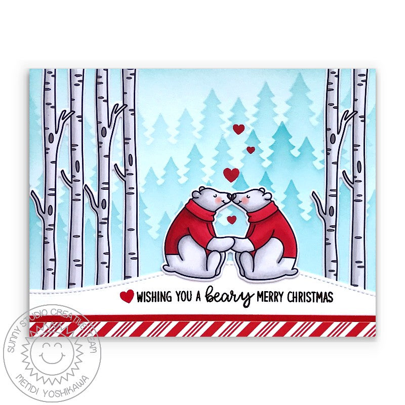 Sunny Studio Stamps Wishing You A Berry Merry Christmas Candy Cane Striped Winter Holiday Card (using All Is Bright 6x6 Paper Pad)