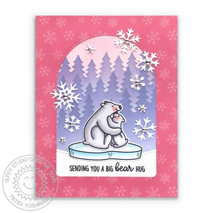Sunny Studio Pink Snowflake Arch with Lavender Trees Winter Card (using Bear Hugs 4x6 Clear Photopolymer Stamps)