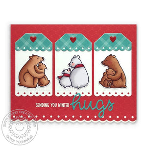 Sunny Studio Stamps Bear Hugs Red Gift Tag Trio Handmade Winter Card (using Scalloped Oval Mat 3 Metal Cutting Dies)