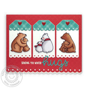 Sunny Studio Stamps Scalloped Gift Tag Bear Hugs Handmade Winter Card (using All is Bright 6x6 Paper)