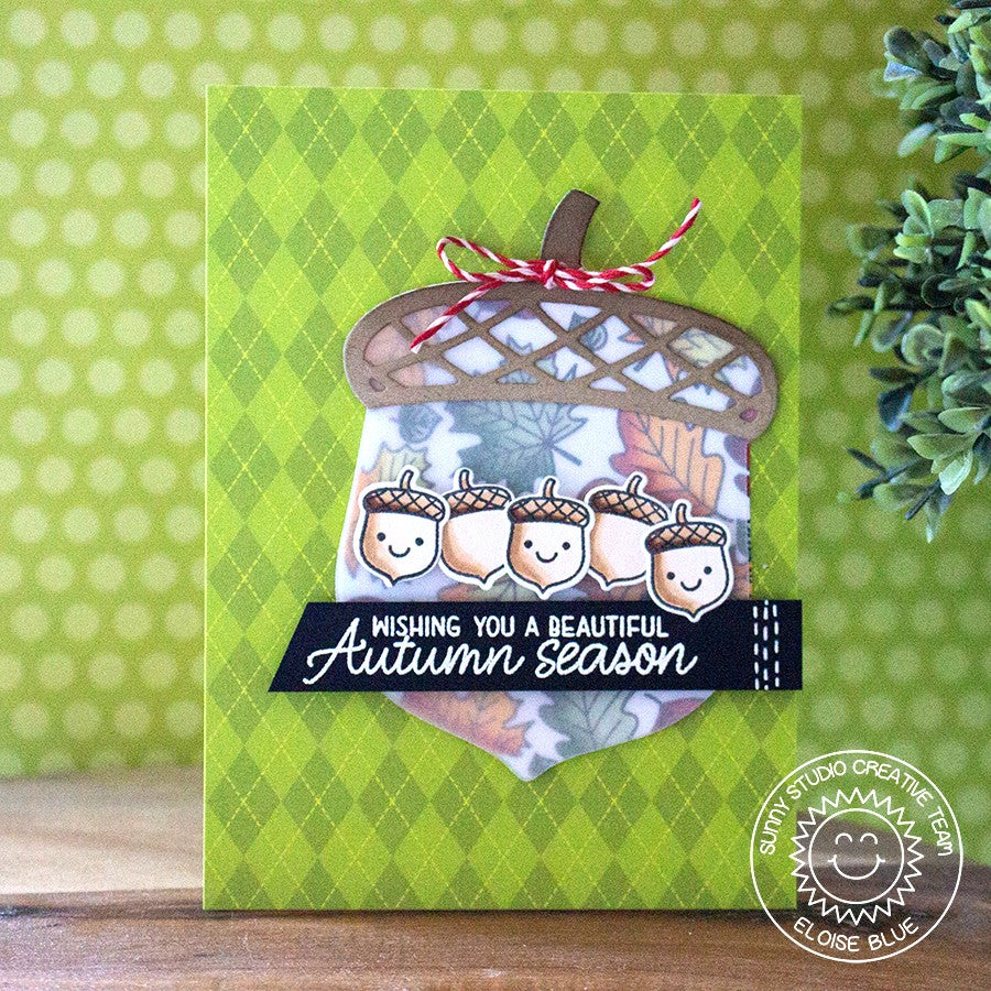Sunny Studio Stamps Amazing Argyle Green Acorn Autumn Card by Eloise
