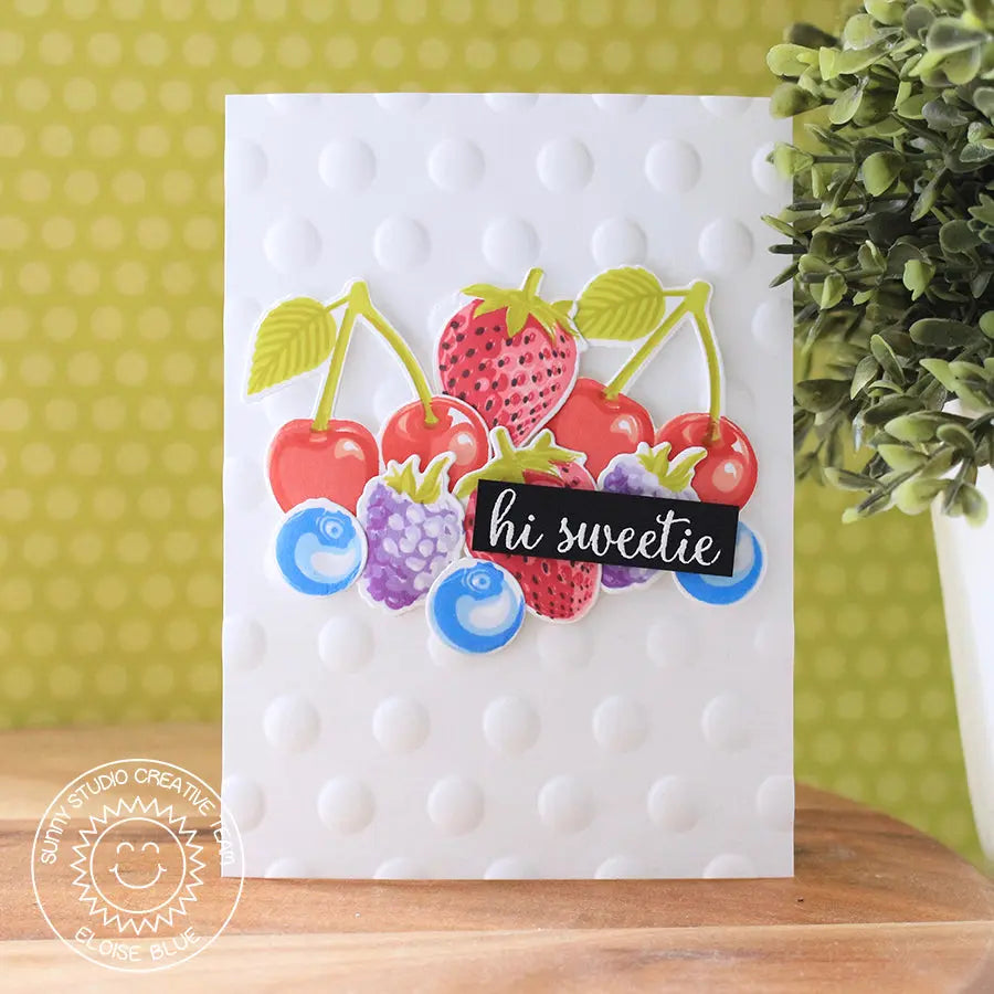 Sunny Studio Stamps Hi Sweetie Berry Bliss Fruit Salad Embossed Polka-dot Card