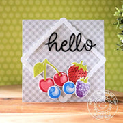 Sunny Studio Stamps Hello Fruit Themed Card with a frame on the diagonal using the Fancy Frames Square dies