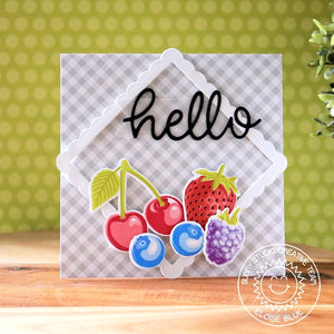 Sunny Studio Stamps Layered Fruit Card featuring hello scripty word die