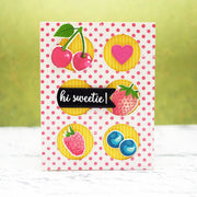 Sunny Studio Stamps Berry Bliss Grid Style Card using Window Trio Circle Dies