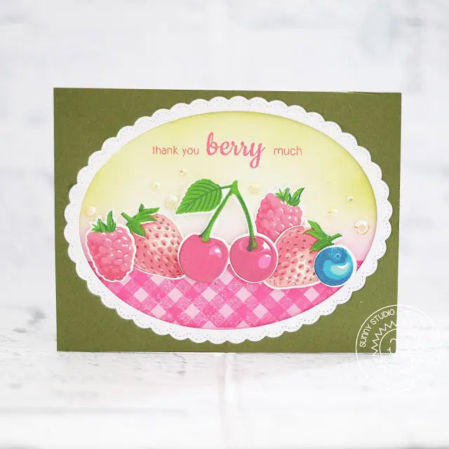 Sunny Studio Stamps Berry Bliss Gingham Fruit Picnic Card by Lexa Levana