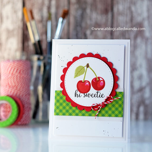 Sunny Studio Stamps Berry Bliss Cherry Card featuring Classic Gingham 6x6 Patterned Paper