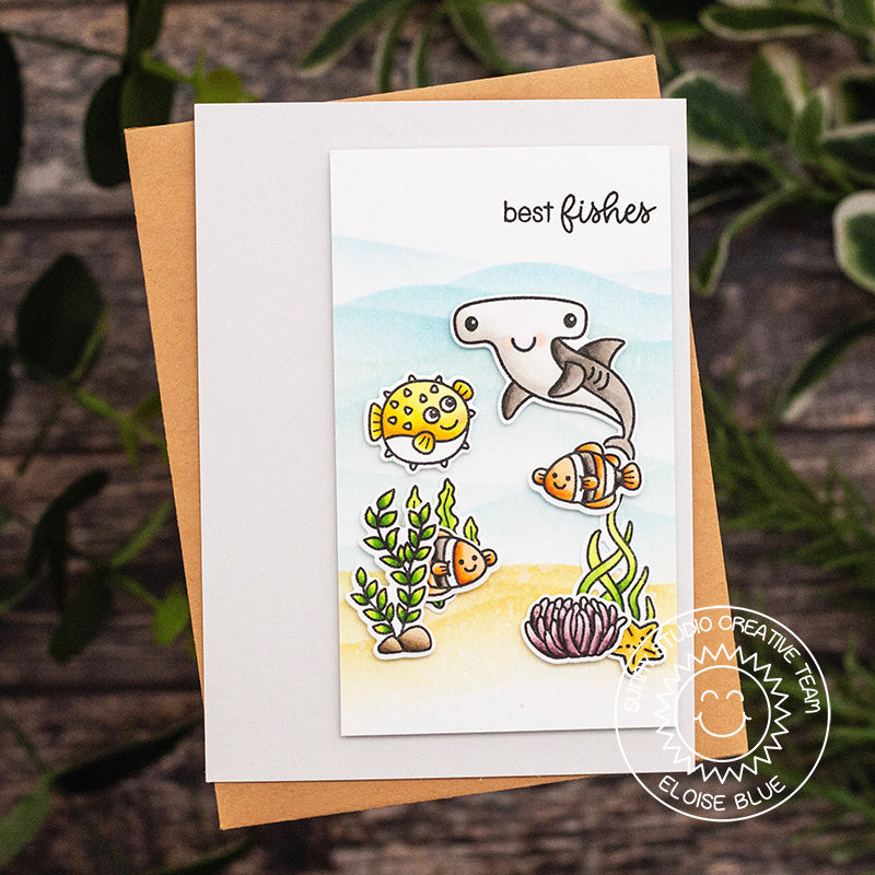 Sunny Studio Stamps Best Fishes Pastel Watercolor Ocean Themed Summer Card by Eloise Blue