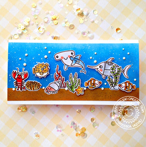Sunny Studio Stamps Ocean Themed Hammerhead Shark & Sword Fish Elongated Card