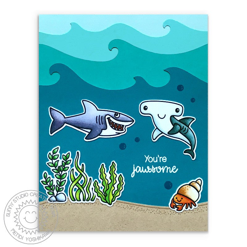Sunny Studio Stamps Ocean Scene Shark Card (using Catch A Wave Border Dies)