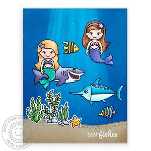 Sunny Studio Stamps Best Fishes Mermaids, Shark & Swordfish Card