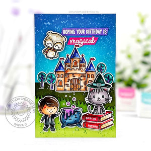 Sunny Studio Harry Potter Inspired Cat with Cauldron Magical Birthday Card (using Bewitching 2x3 Clear Stamps)