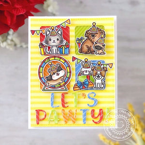 Sunny Studio Let's Pawty Punny Cat & Dog Birthday Party Grid Card (using Bewitching 2x3 Clear Stamps)