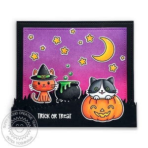 Sunny Studio Trick or Treat Pop Up Box Halloween Cat Card (using Bewitching 2x3 Clear Photopolymer Stamps)