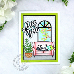 Sunny Studio Panda Bear Sleeping on Sofa Couch with Window Miss You Card (using Panda Party 4x6 Clear Stamps)