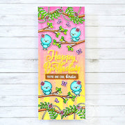 Sunny Studio You're One Cool Birdie Birds Slimline Birthday Card (using Big Bold Greetings 4x6 Clear Sentiment Stamps)