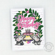 Sunny Studio Stamps Elephants with Cake, Candles & Leaf Vine Arch Birthday Card (using Spring Greenery Metal Cutting Dies)