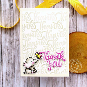 Sunny Studio Elephant with Butterfly Script Background Thank You Card (using Baby Elephants 4x6 Photopolymer Stamps)
