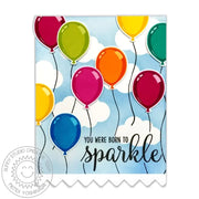 Sunny Studio Stamps: Birthday Balloon Rainbow Balloons with Cloudy Sky Born To Sparkle Card by Mendi Yoshikawa