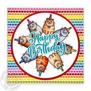 Sunny Studio Kitty Cat Circle Pinwheel Rainbow Streamers Square Birthday Card (using Birthday Cat 4x6 Clear Stamps)