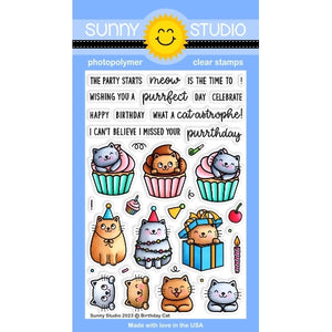 Sunny Studio Birthday Cat 4x6 Kitty Party Themed Clear Photopolymer Stamps SSCL-353