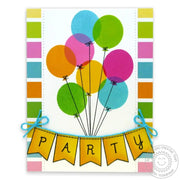 Sunny Studio Stamps Birthday Party Banner with Colorful Balloon Card using Sweet Script Alphabet clear stamp set