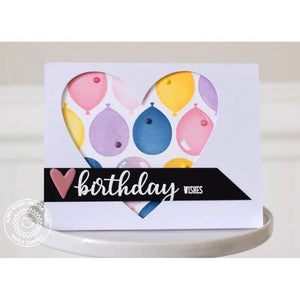 Sunny Studio Balloons Heart Window Birthday Wishes Card (using Birthday Balloon 3x4 Clear Layering Stamps)