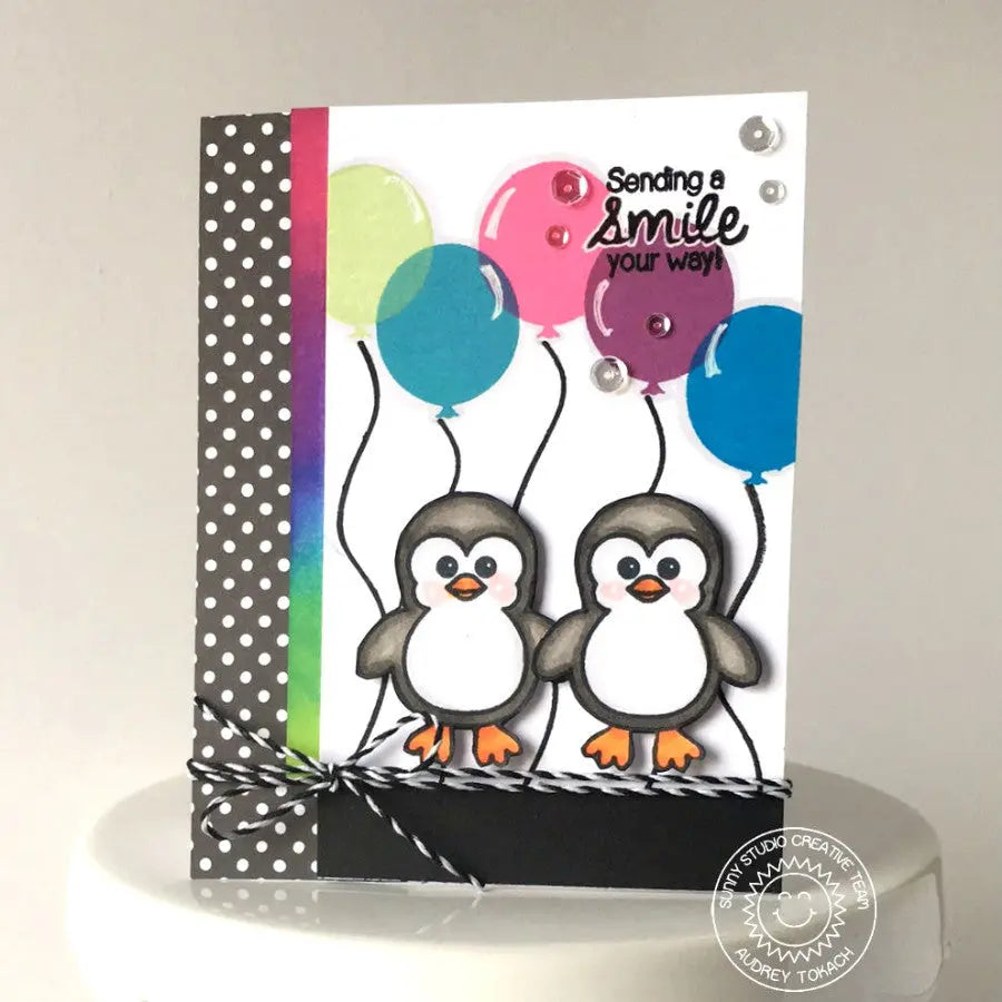 Sunny Studio Stamps Birthday Smiles Penguins and Balloons Card