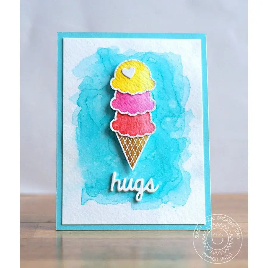 Sunny Studio Stamps Birthday Smiles Watercolor Ice Cream Cone Card